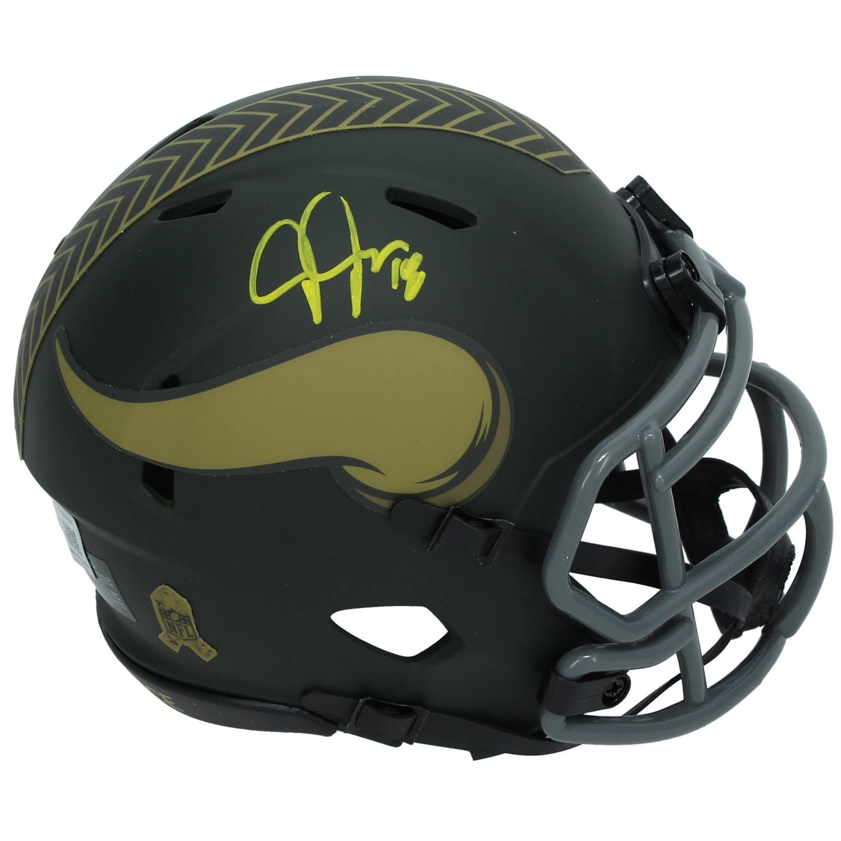Justin Jefferson Autographed Minnesota Vikings 2025 Salute to Service Speed Mini Helmet Beckett Witnessed