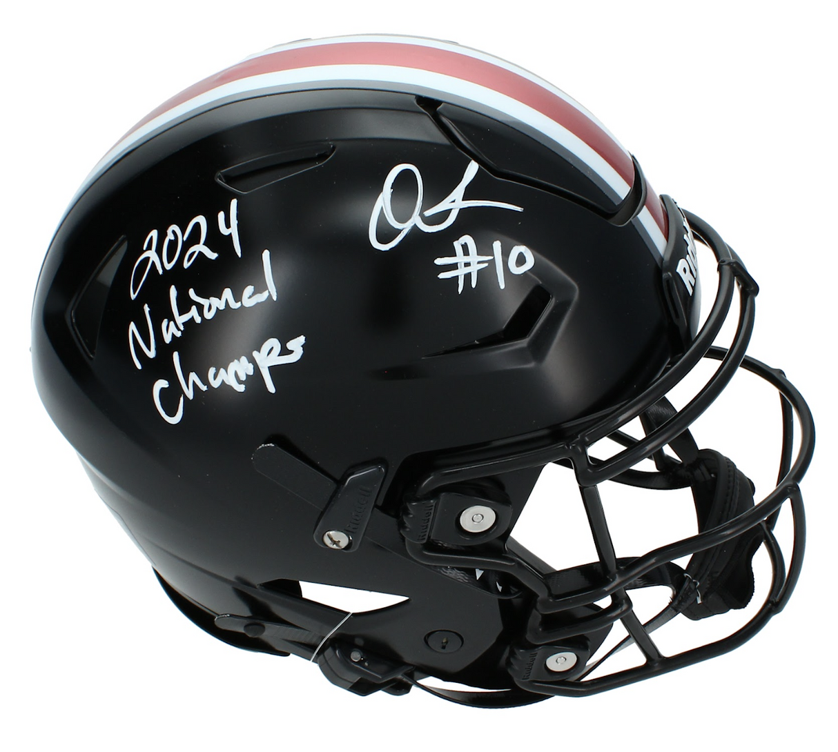 Quinshon Judkins Autographed/Inscribed "24 National Champs" Ohio State Buckeyes Black Alternate Speedflex Authentic Helmet Beckett Witnessed