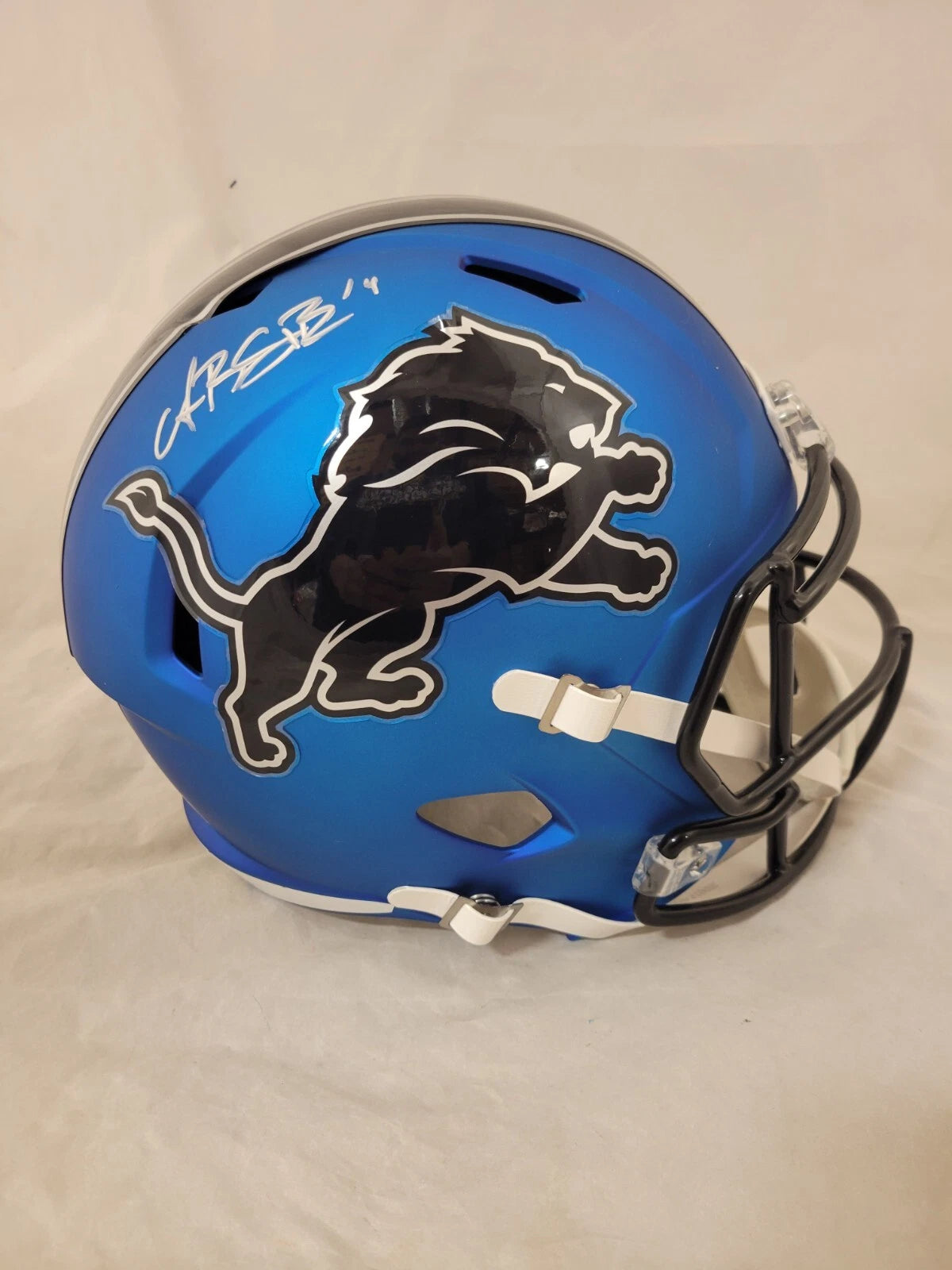 Amon-Ra St. Brown Autographed Detroit Lions Blue 2024 Alternate Speed Full Size Helmet Beckett