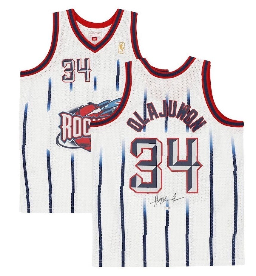 HAKEEM OLAJUWON Autographed Houston Rockets White 1996 Mitchell & Ness Jersey FANATICS
