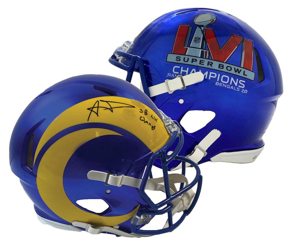 AARON DONALD Los Angeles Rams Super Bowl LVI Champions Autographed Riddell Speed Authentic Helmet with "SB LVI Champs" Inscription FANATICS