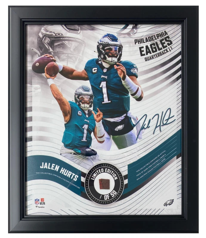 Jalen Hurts Framed Philadelphia Eagles Version 2 15" x 17" Game Used Football Collage LE 1/50