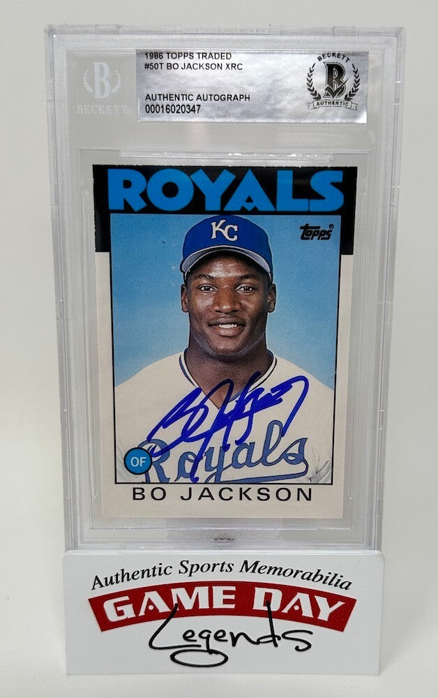 Bo Jackson Autographed Kansas City Royals 1986 Topps Traded #50T XRC Beckett Encapsulated