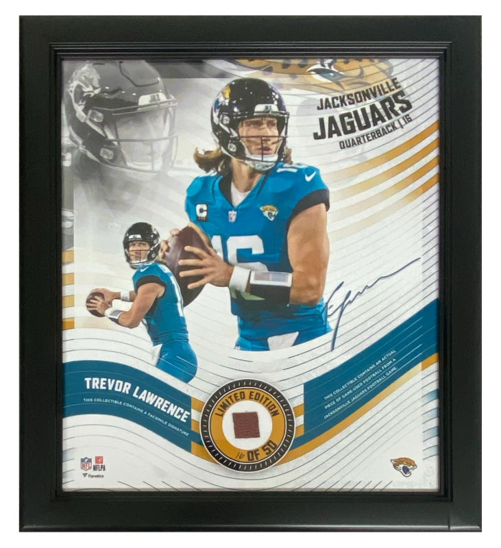 Trevor Lawrence Framed Jacksonville Jaguars Version 2 15" x 17" Game Used Football Collage LE 16/50