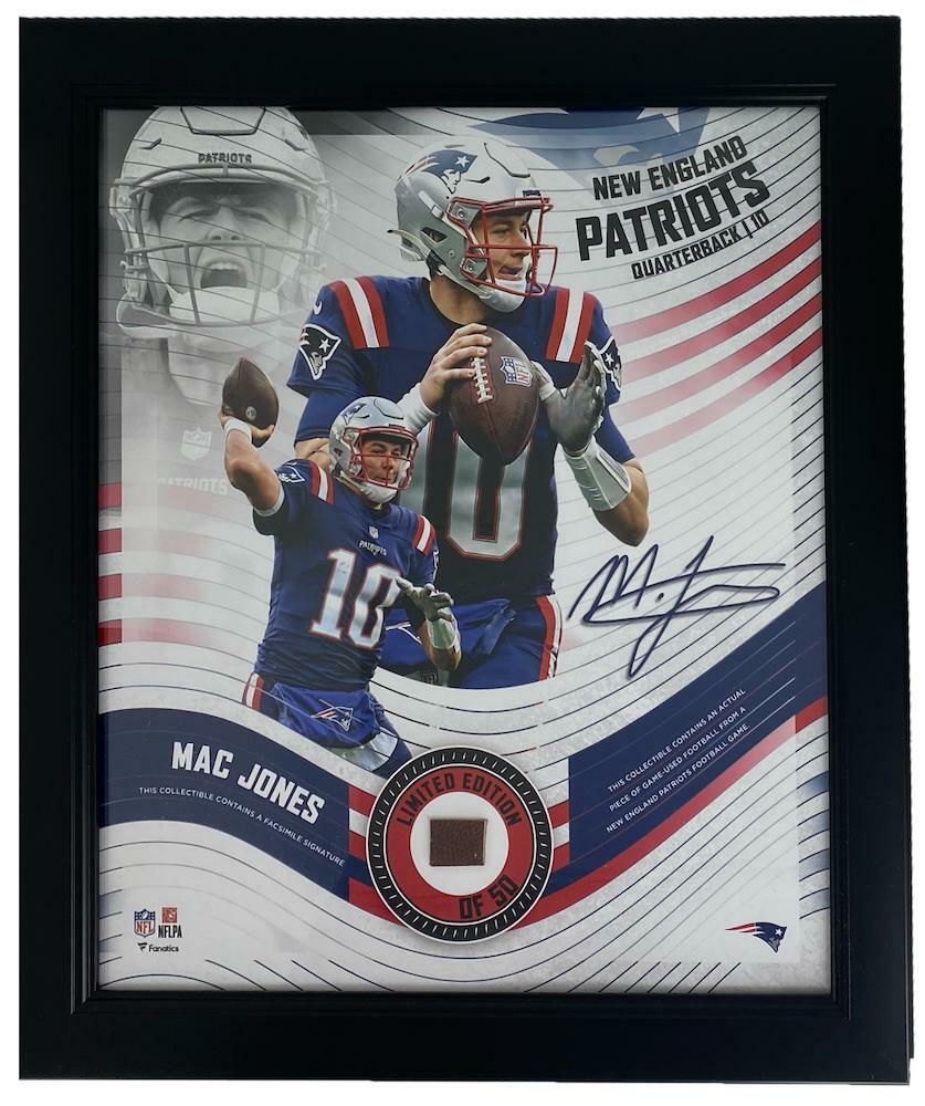 MAC JONES Framed New England Patriots 15" x 17" Game Used Football Collage LE 50