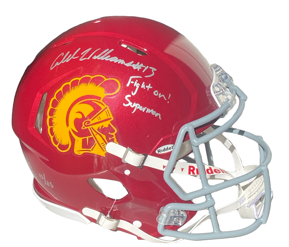 CALEB WILLIAMS Autographed/Multi-Inscribed "Fight On! Superman" USC Trojans Speed Authentic Helmet FANATICS LE 13/25