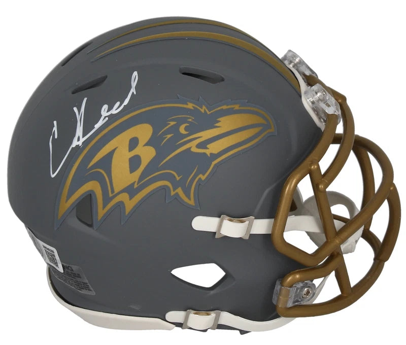 Ed Reed Autographed Baltimore Ravens Slate Speed Mini Helmet Beckett Witnessed