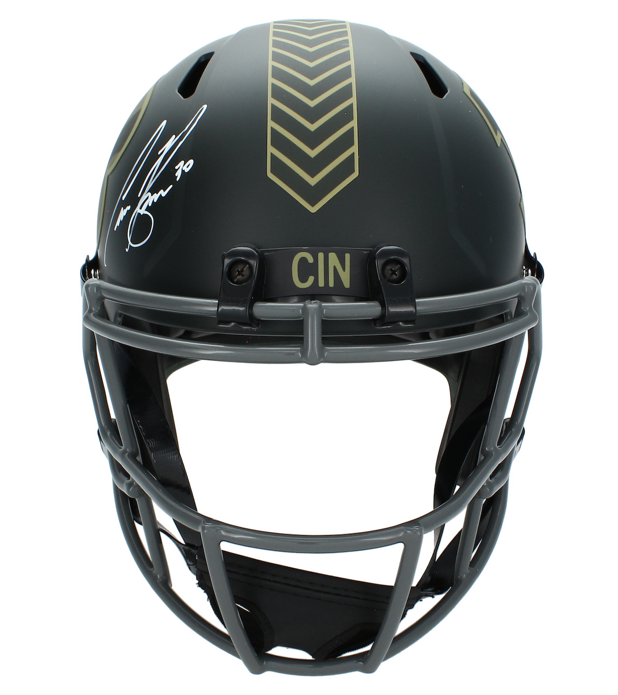 Chase Brown Autographed Cincinnati Bengals 2025 Salute to Service Speed Full Size Helmet Beckett Witnessed