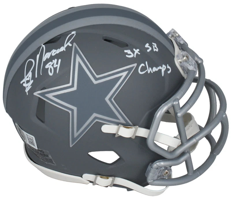 Jay Novacek Autographed/Inscribed "3x SB Champs" Dallas Cowboys Slate Speed Mini Helmet Beckett Witnessed