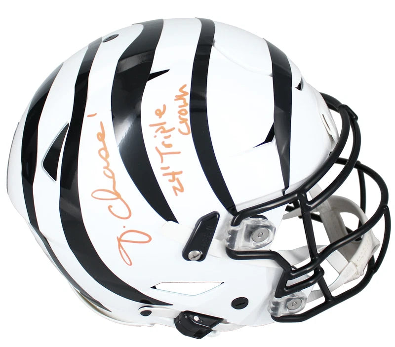 Ja'Marr Chase Autographed/Inscribed "24 Triple Crown" Cincinnati Bengals White 2022 Alternate Speedflex Authentic Helmet Beckett Witnessed