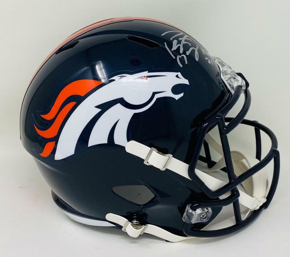 PEYTON MANNING Autographed/Inscribed "HOF 21" Denver Broncos Speed Full Size Helmet FANATICS