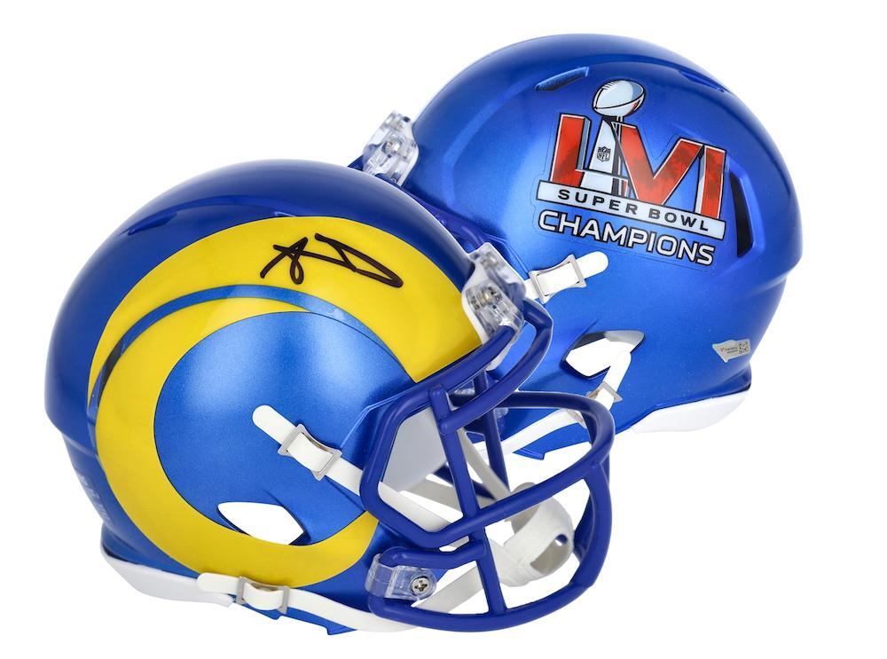 AARON DONALD Autographed Los Angeles Rams SB LVI Champs Logo Speed Mini Helmet FANATICS