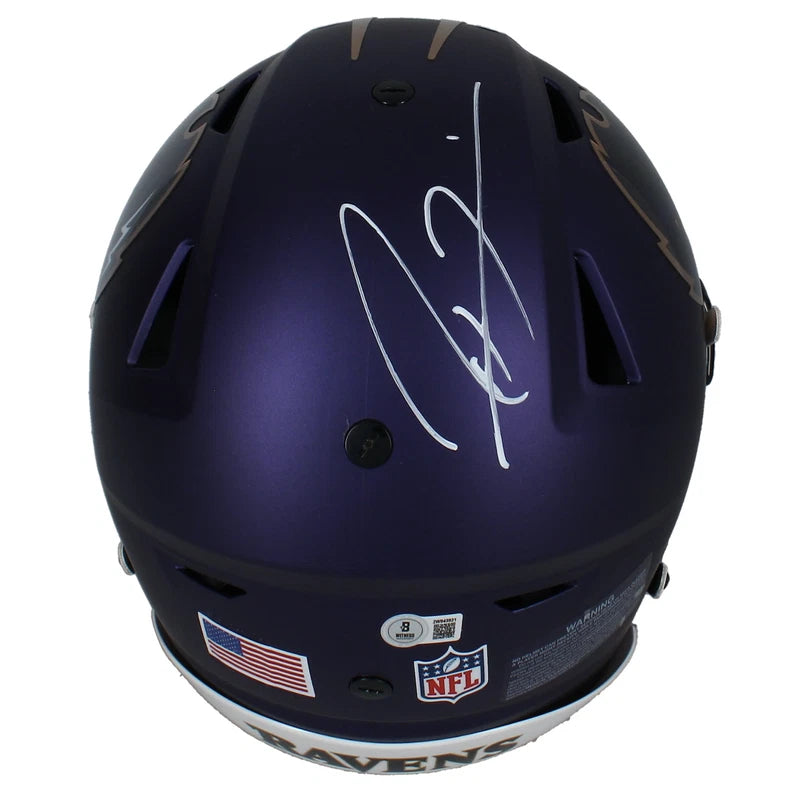 Ray Lewis Autographed Baltimore Ravens Purple 2024 Alternate Speedflex Authentic Helmet Beckett Witnessed