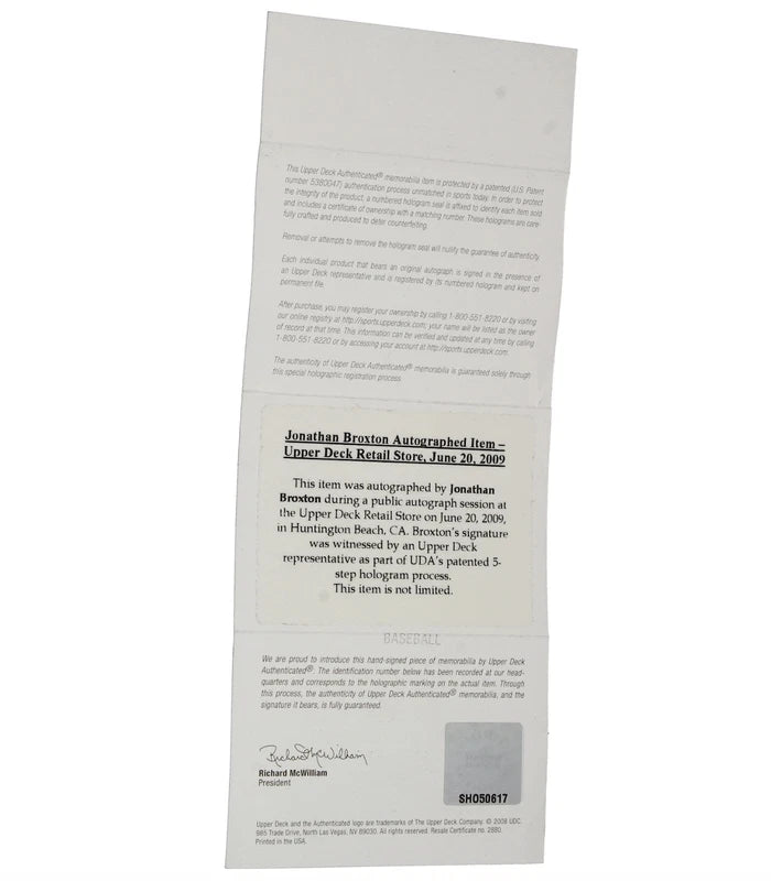 Jonathan Broxton Autographed Official MLB Baseball UDA