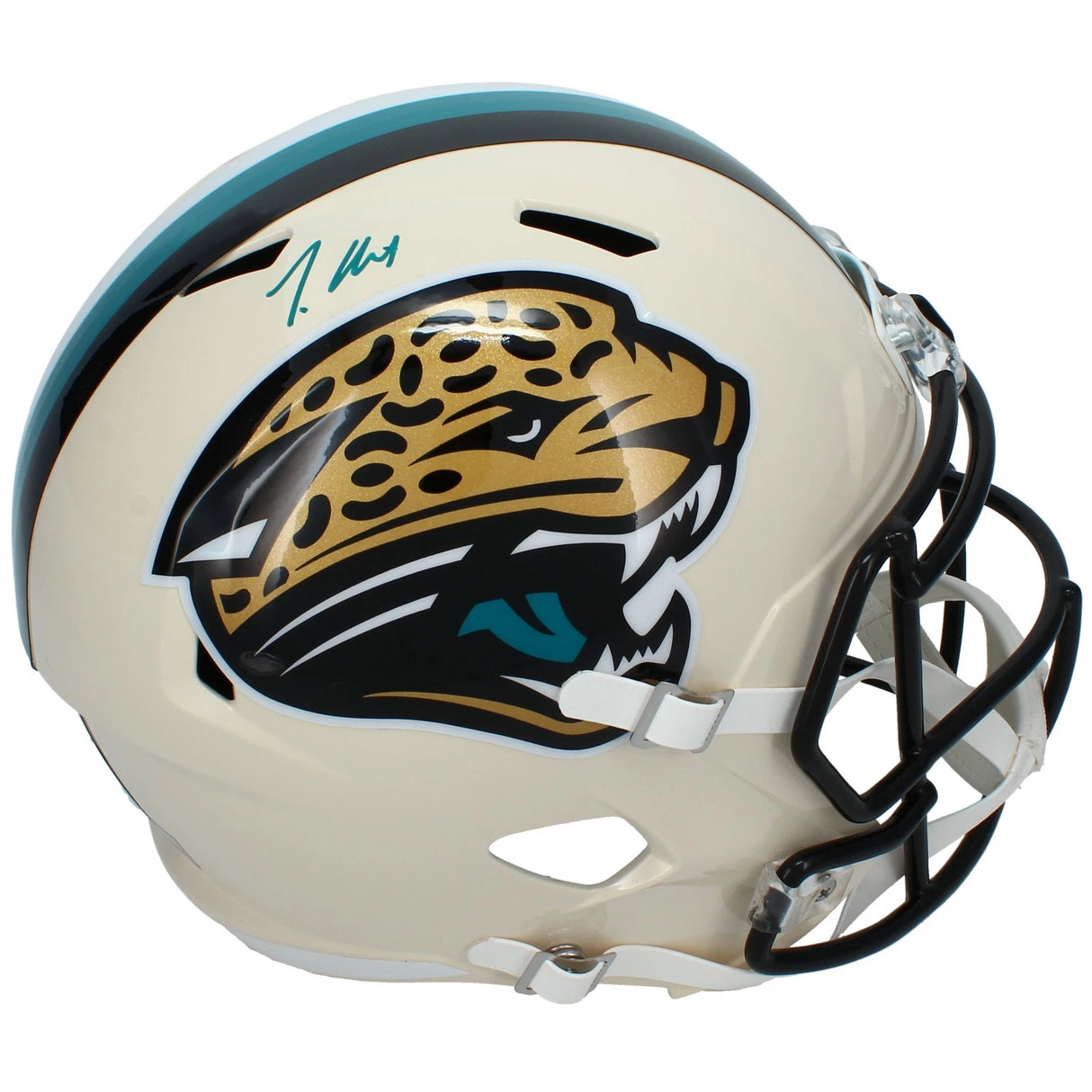 Travis Hunter Autographed Jacksonville Jaguars RETRO Speed Full Size Helmet Beckett Witnessed
