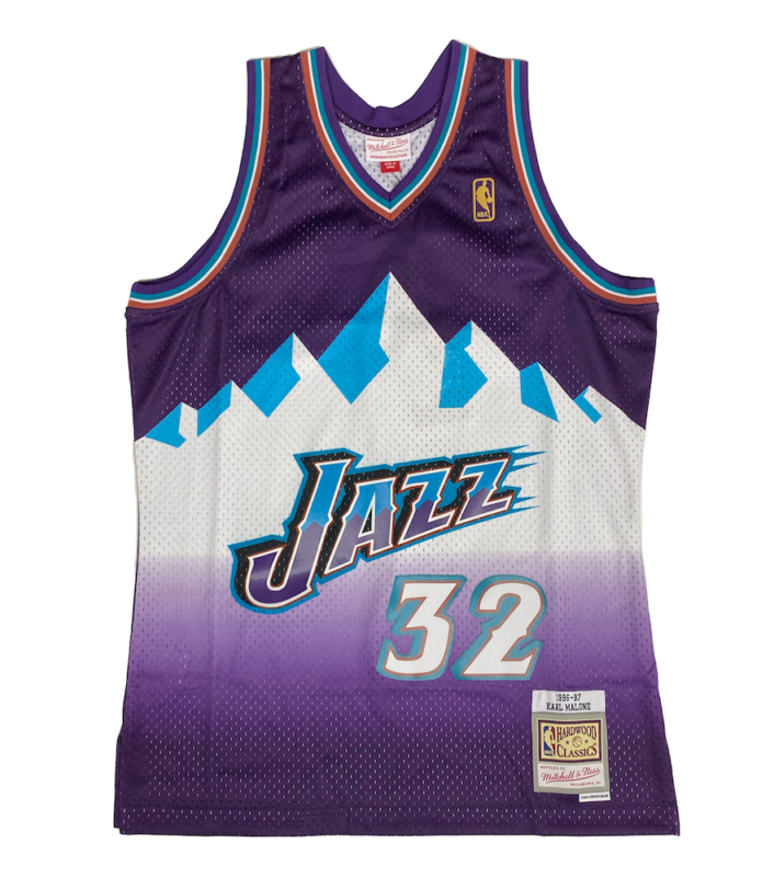 KARL MALONE Autographed Utah Jazz Mitchell & Ness Purple 1996 Road Swingman Jersey FANATICS
