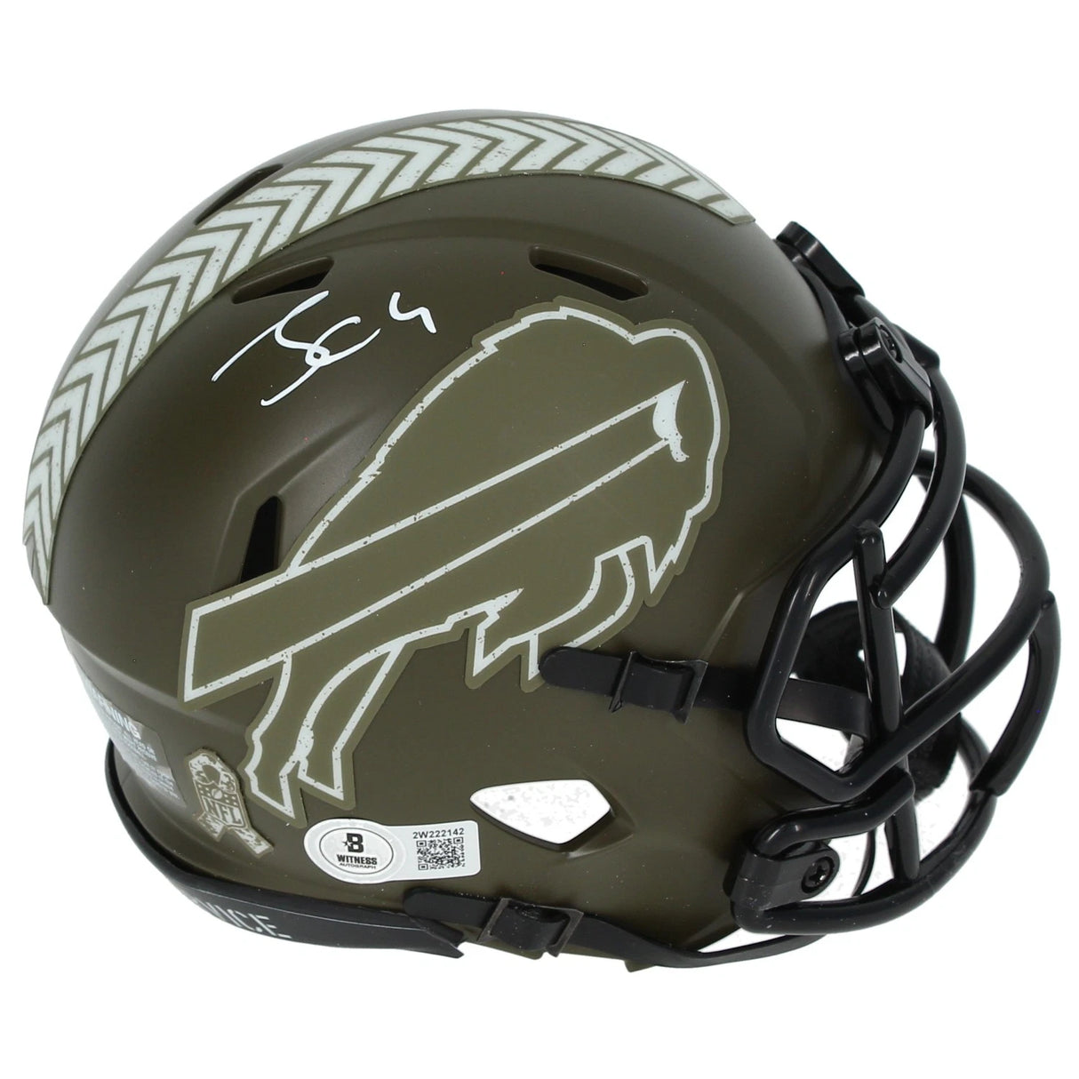 James Cook Autographed Buffalo Bills 2022 Salute to Service Speed Mini Helmet Beckett Witnessed