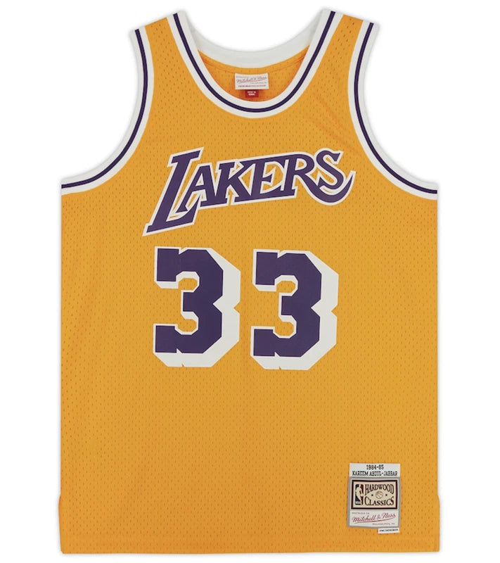 Kareem Abdul-Jabbar Autographed/Inscribed "HOF 95" Los Angeles Lakers Mitchell & Ness Gold 1984-85 Swingman Jersey Fanatics