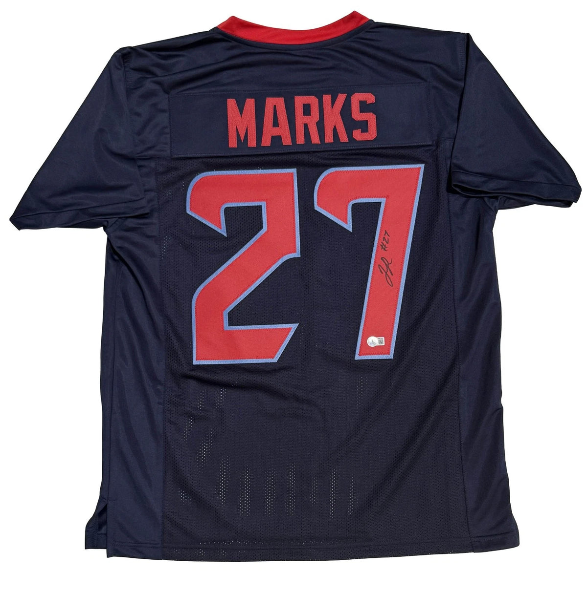 Woody Marks Autographed Navy Blue/Red Alternate #27 Custom Jersey Beckett