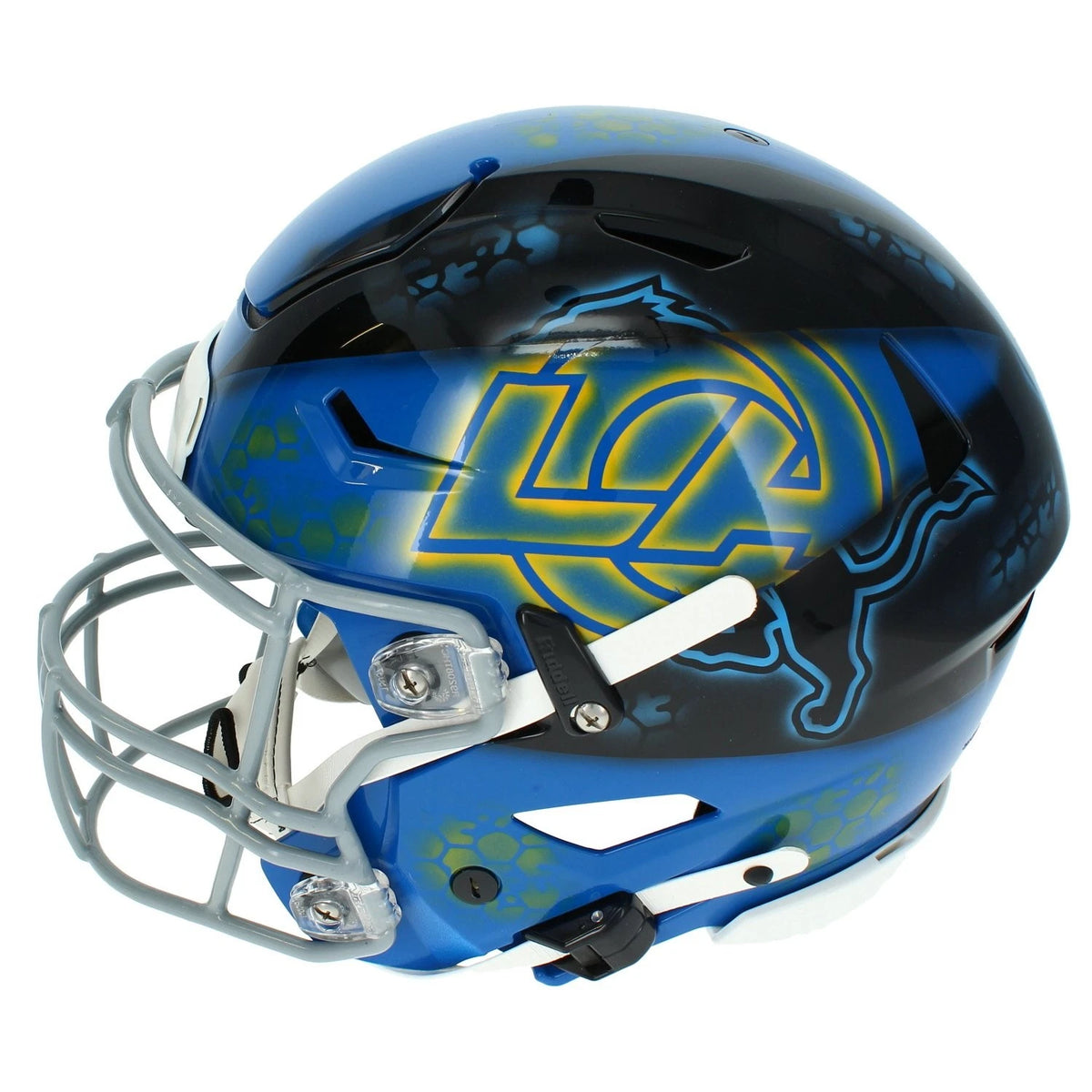 Matthew Stafford Autographed Los Angeles Rams/Detroit Lions Black/Blue Custom Painted RIPPED Speedflex Authentic Helmet Beckett Witnessed