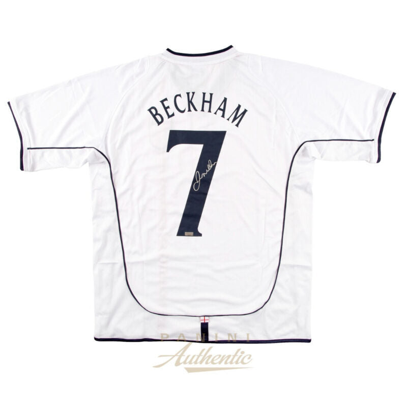 David Beckham Autographed England National Team Score Draw White #7 Jersey Panini