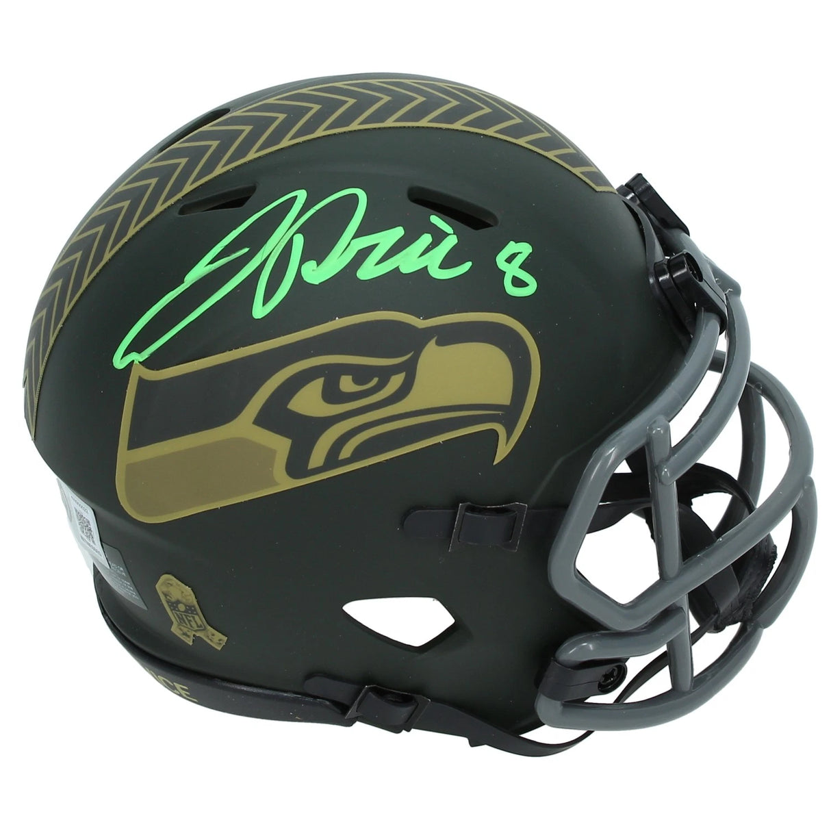 Jadarian Price Autographed Seattle Seahawks 2025 Salute to Service Speed Mini Helmet Beckett Witnessed