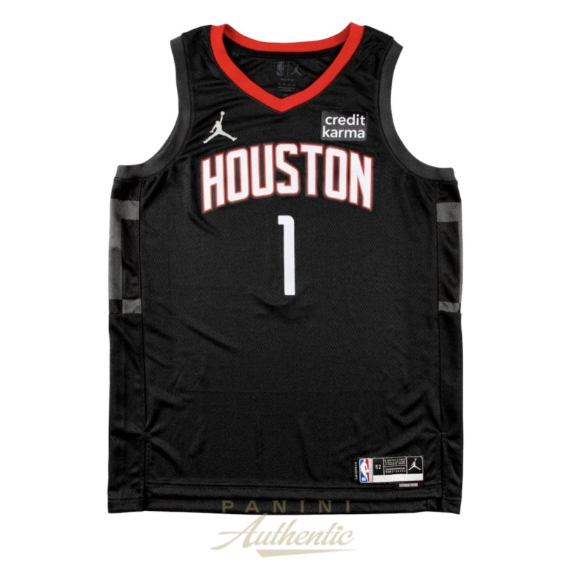 Amen Thompson Autographed Houston Rockets Black Jordan Brand Statement Edition Swingman Jersey Panini