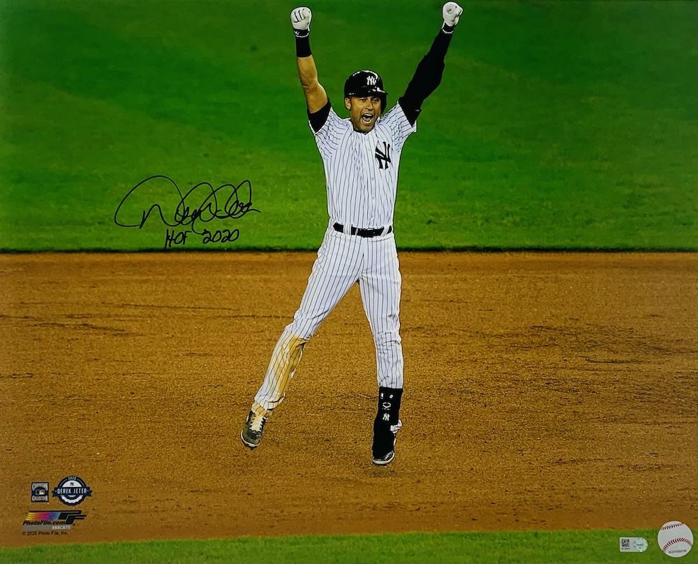 DEREK JETER Autographed/Inscribed "HOF 2020" New York Yankees "Celebration" 16" x 20" Photograph MLB AUTHENTICATED