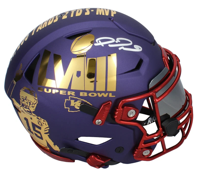 Patrick Mahomes Autographed Kansas City Chiefs Purple/Red Chrome Inlay SB 58 Tribute Speedflex Authentic Helmet Beckett Witnessed LE 13/15