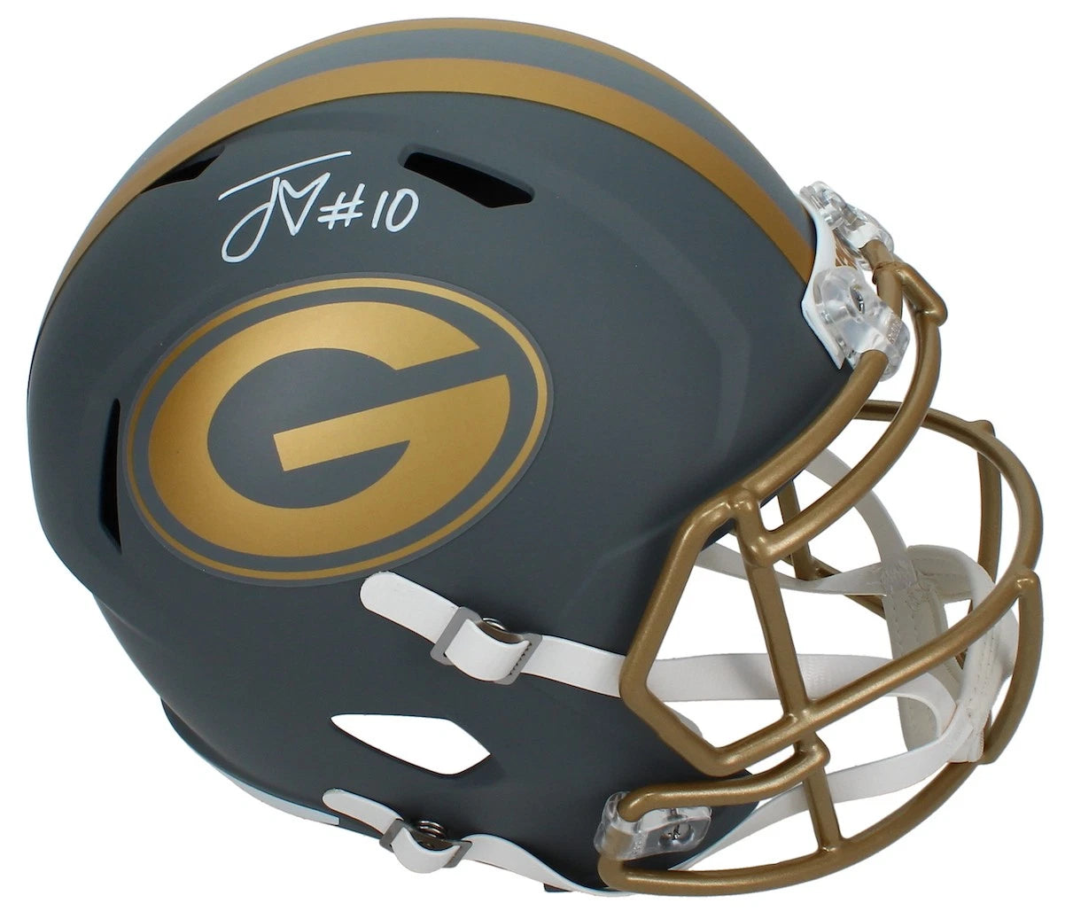 Jordan Love Autographed Green Bay Packers Slate Speed Full Size Helmet Beckett Witnesed