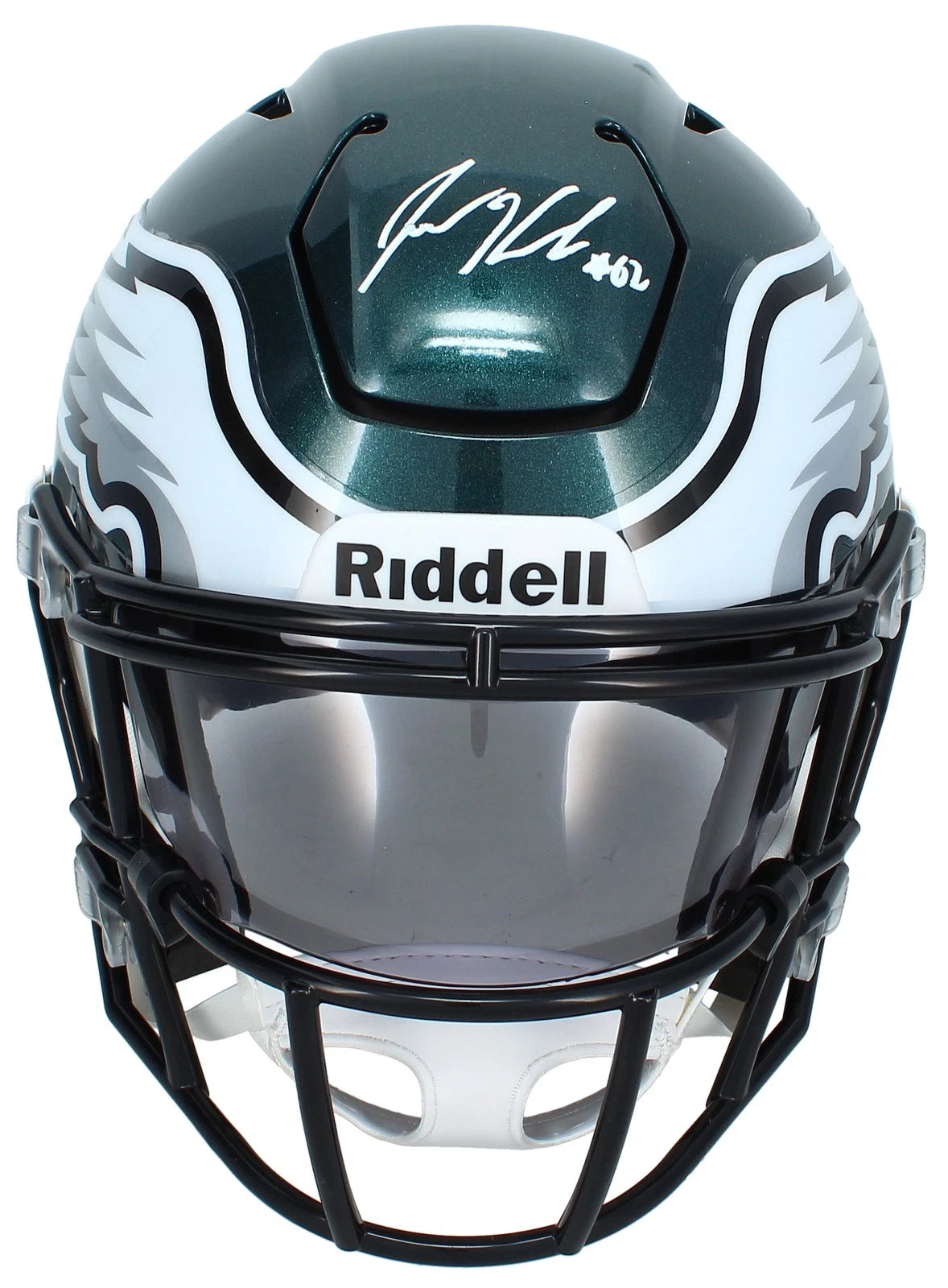 Jason Kelce Autographed Philadelphia Eagles Speedflex Midi Helmet PSA in the Presence