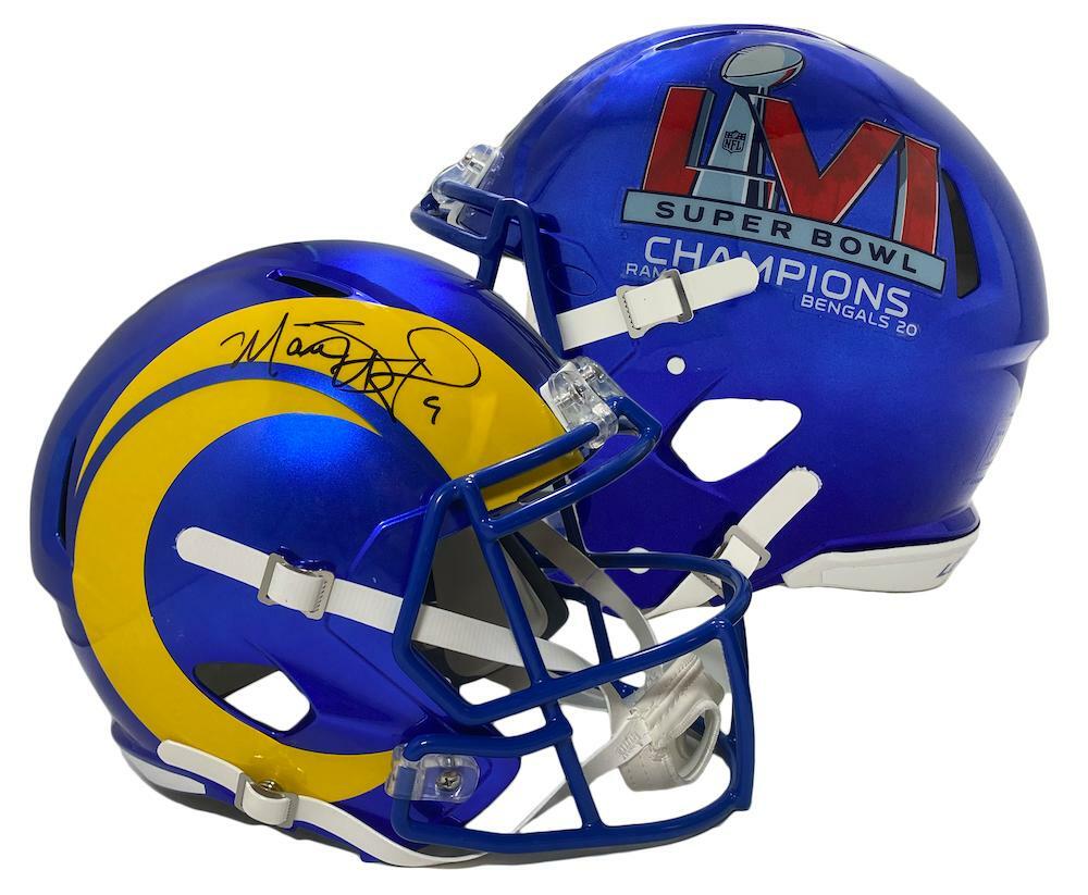 MATTHEW STAFFORD Autographed Los Angeles Rams SB LVI Champs Logo Speed Full Size Helmet FANATICS