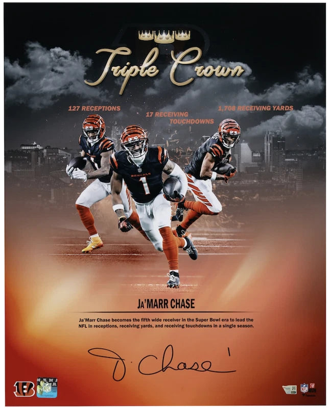 Ja'Marr Chase Autographed Cincinnati Bengals 2024 Triple Crown 16" x 20" Photo Collage Fanatics