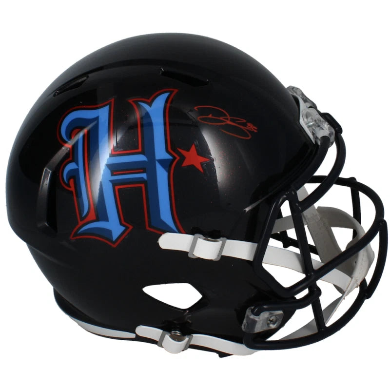 Dalton Schultz Autographed (in Red) Houston Texans 2024 Navy Alternate H-Town Speed Replica Helmet Beckett Witnessed