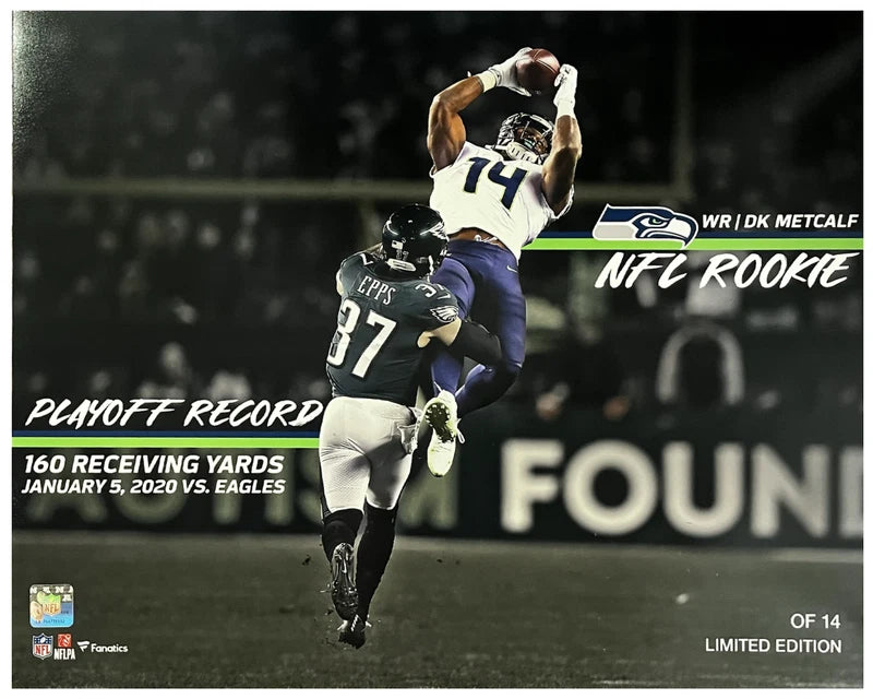 D.K. MetcalfSeattle Seahawks Playoff Rookie Record Curve Display 16x20 Photograph LE 14