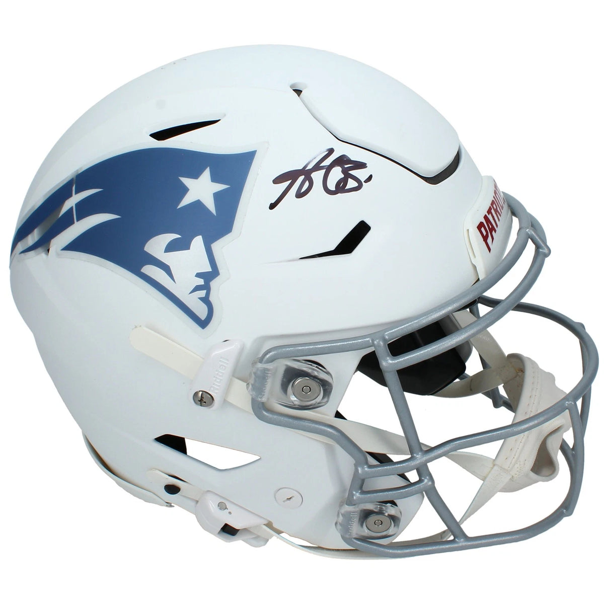 A.J. Brown Autographed New England Patriots White Rivalries Speedflex Authentic Helmet Beckett Witnessed