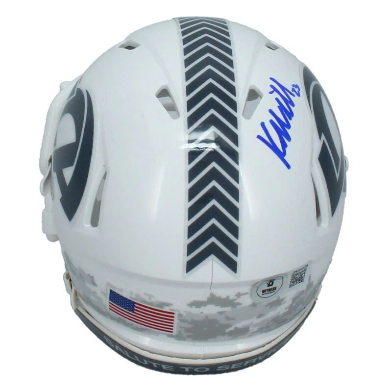 Kyren Williams Autographed (In Blue) Los Angeles Rams 2024 Salute to Service Speed Mini Helmet Beckett Witnessed