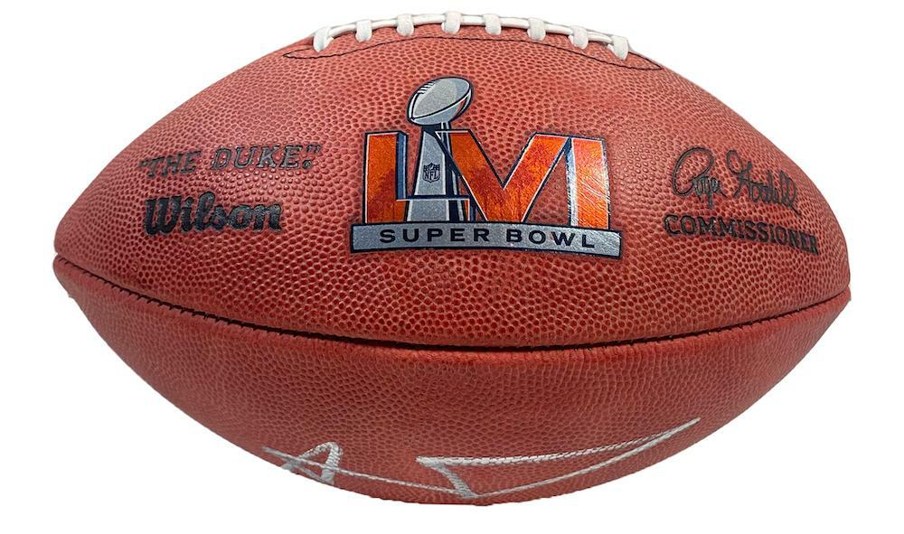 AARON DONALD Autographed Los Angeles Rams SB LVI Champs Logo Official Wilson Duke Football FANATICS