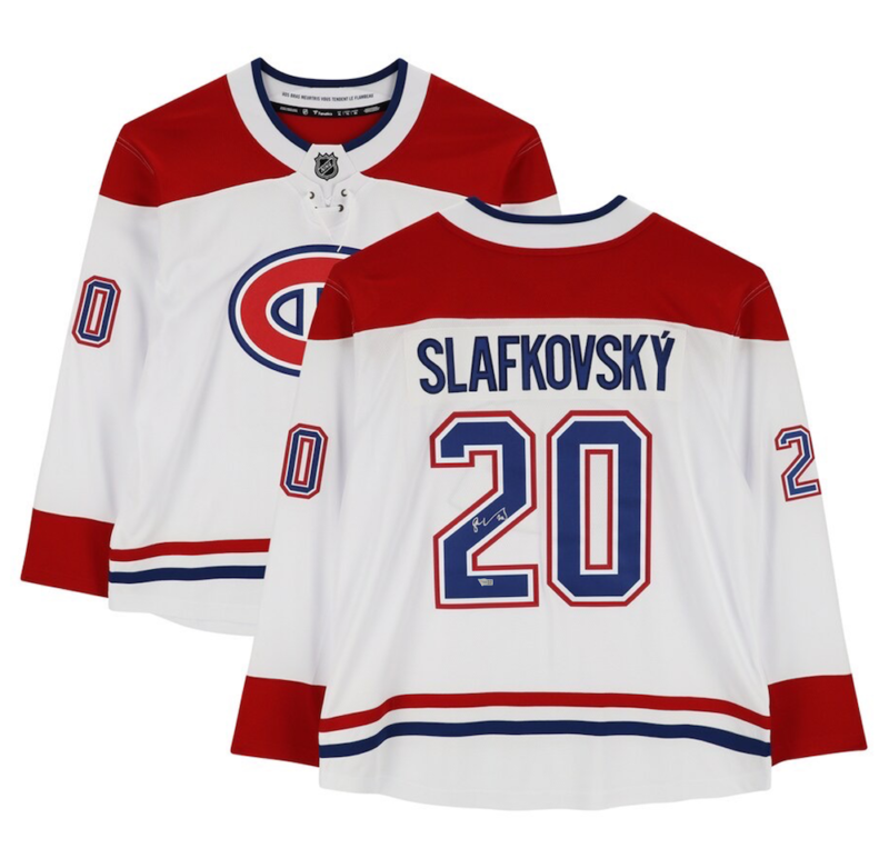 Juraj Slafkovsky Autographed Montreal Canadiens White Fanatics Breakaway Jersey Fanatics