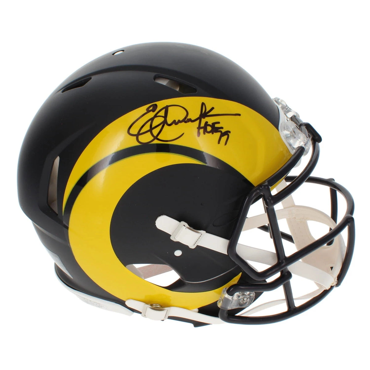 Eric Dickerson Autographed/Inscribed "HOF 99" Los Angeles Rams Black Rivalries Speed Authentic Helmet Beckett Witnessed
