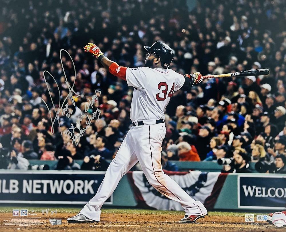 DAVID ORTIZ Autographed/Multi-Inscribed Boston Red Sox "Swinging" 16" x 20" Photograph LE 34/34 FANATICS