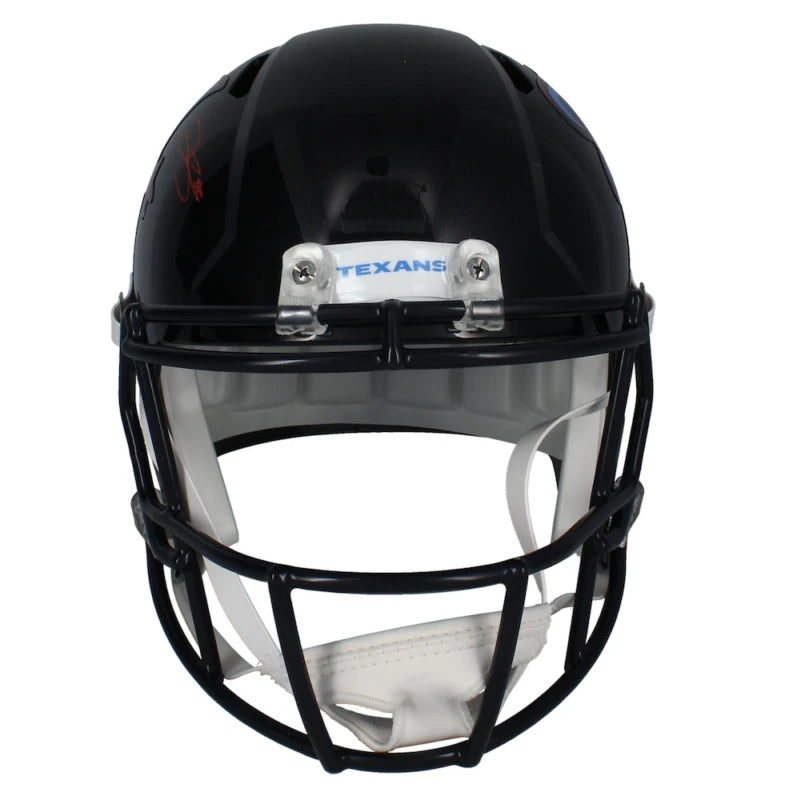 Dalton Schultz Autographed (in Red) Houston Texans 2024 Navy Alternate H-Town Speed Replica Helmet Beckett Witnessed