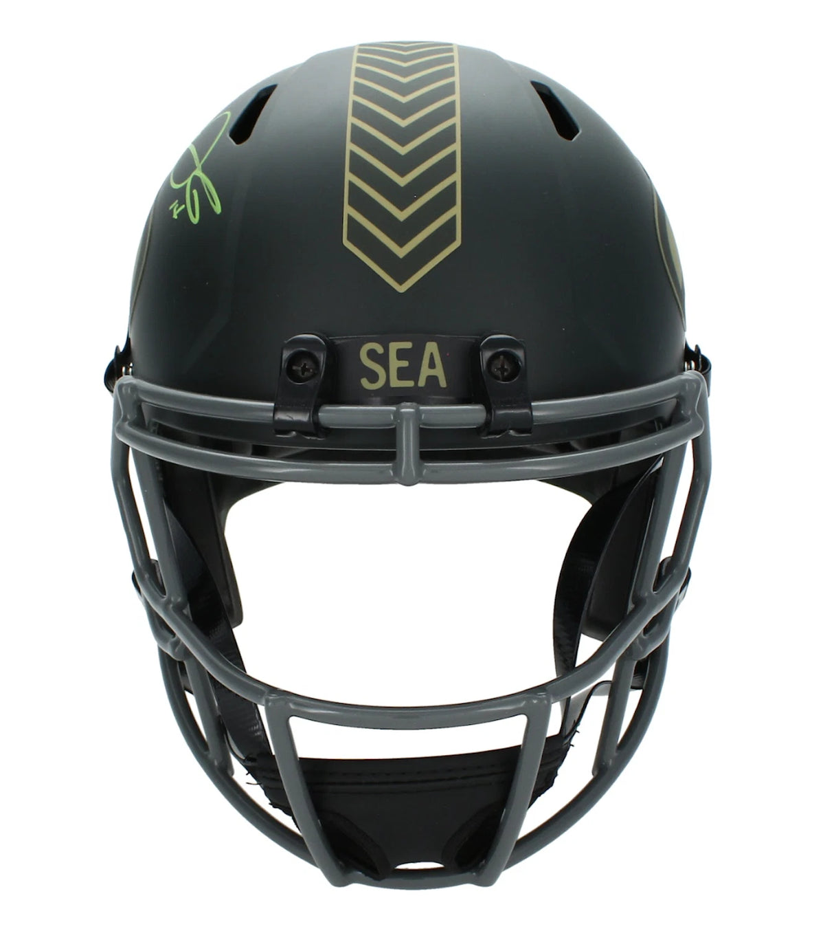 Sam Darnold Autographed Seattle Seahawks 2025 Salute to Service Speed Full Size Helmet Beckett Witnessed