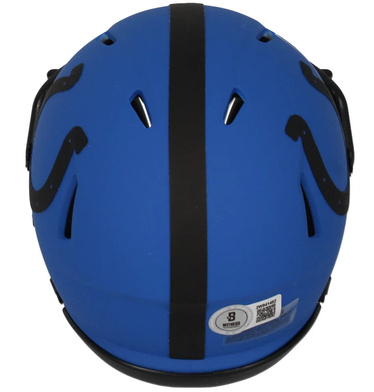 Marshall Faulk Autographed Indianapolis Colts RAVE Speed Mini Helmet Beckett Witnessed