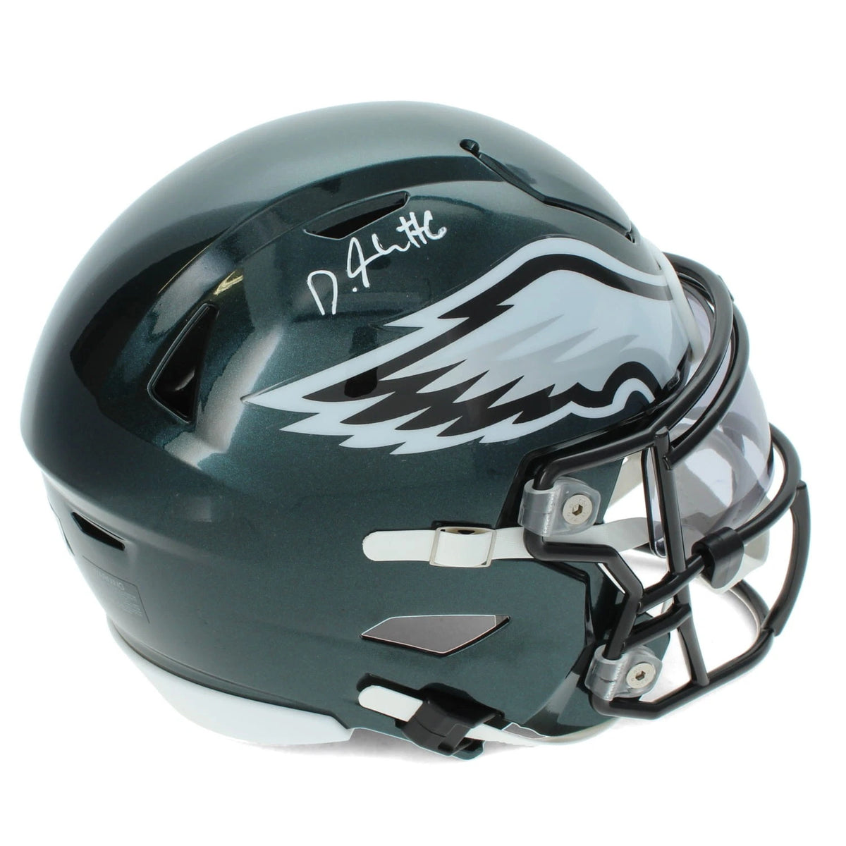 DeVonta Smith Autographed Philadelphia Eagles Speedflex Midi Helmet Beckett Witnessed