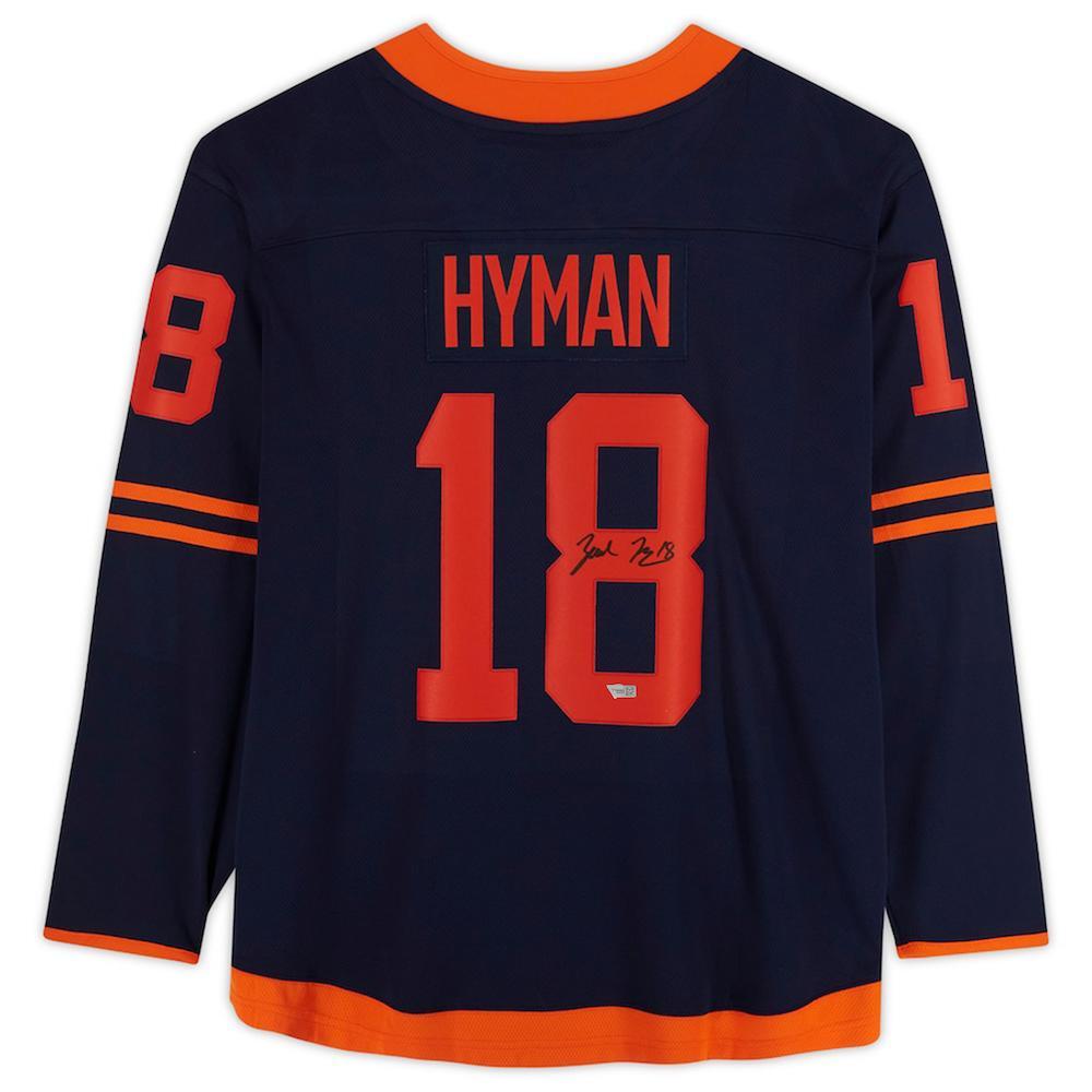 ZACH HYMAN Autographed Edmonton Oilers Alternate Navy Fanatics Breakaway Jersey FANATICS
