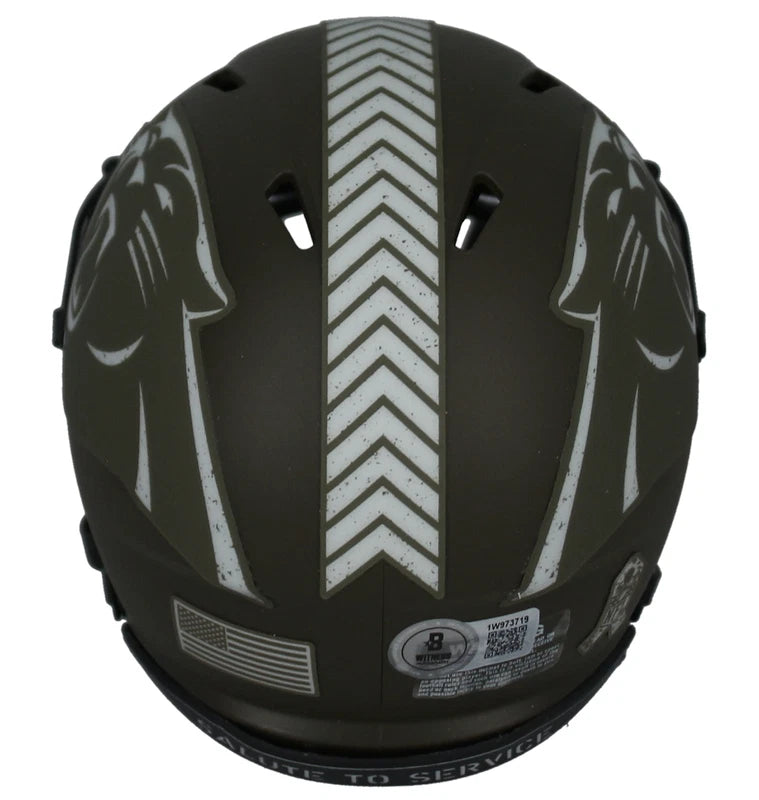 Julius Peppers Autographed Carolina Panthers 2022 Salute to Service Speed Mini Helmet Beckett Witnessed