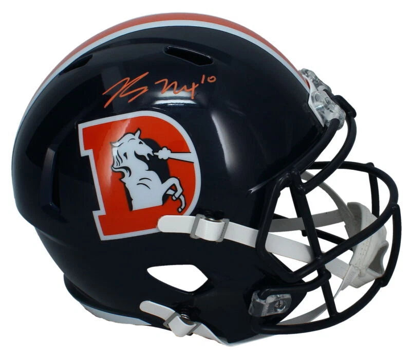 Bo Nix Autographed Denver Broncos 2023 Color Rush Speed Full Size Helmet Beckett Witnessed