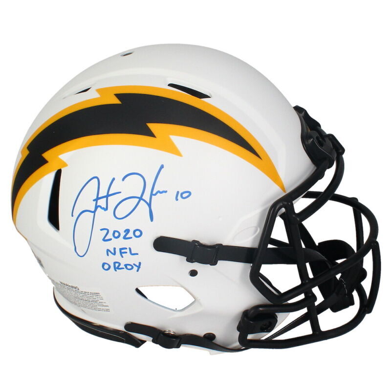 Justin Herbert Autographed/Inscribed "2020 NFL OROY" Los Angeles Chargers Speed Lunar Eclipse Authentic Helmet Beckett Witnessed