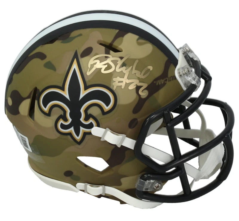 Rashid Shaheed Autographed New Orleans Saints Speed CAMO Mini Helmet Beckett Witnessed